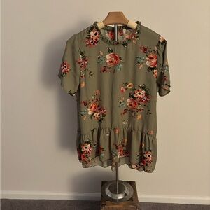 Orange Creek Green Ruffled Blouse with Peter Pan Collar